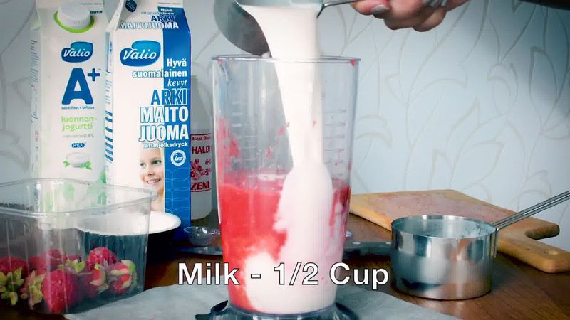 Image of the recipe cooking step-1-3 for Strawberry Lassi Recipe - Strawberry Yogurt Smoothie  