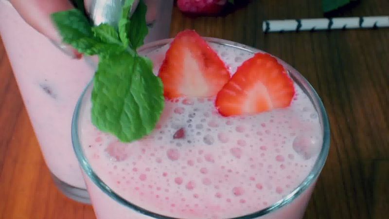 Image of the recipe cooking step-1-7 for Strawberry Lassi Recipe - Strawberry Yogurt Smoothie  