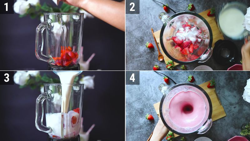 Image of the recipe cooking step-1-2 for Strawberry Milkshake