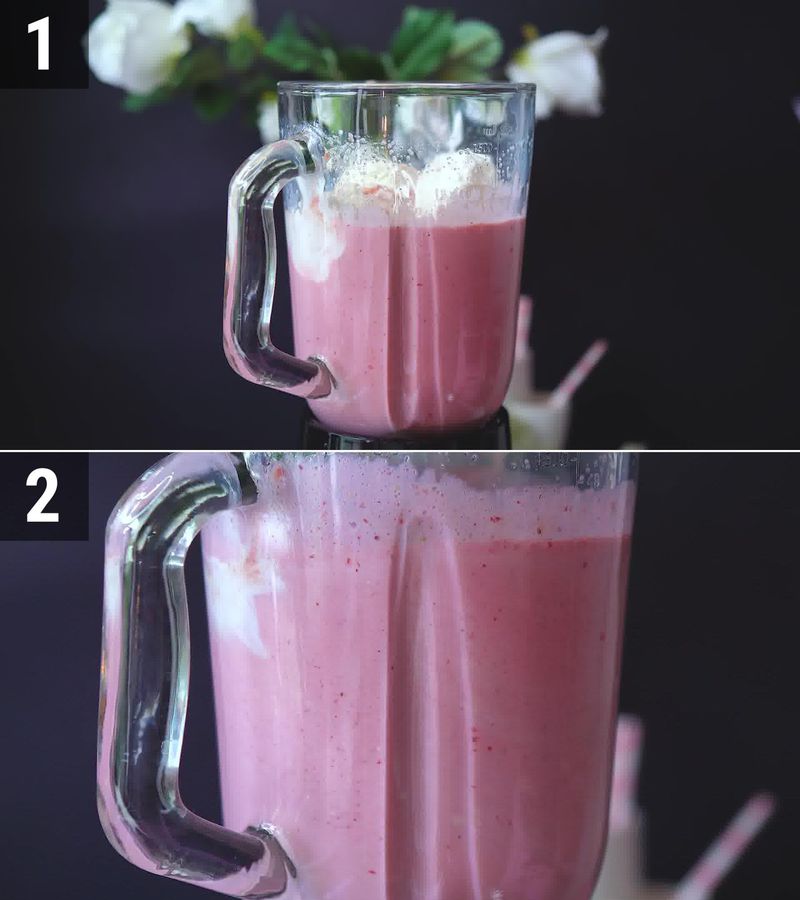 Image of the recipe cooking step-1-3 for Strawberry Milkshake