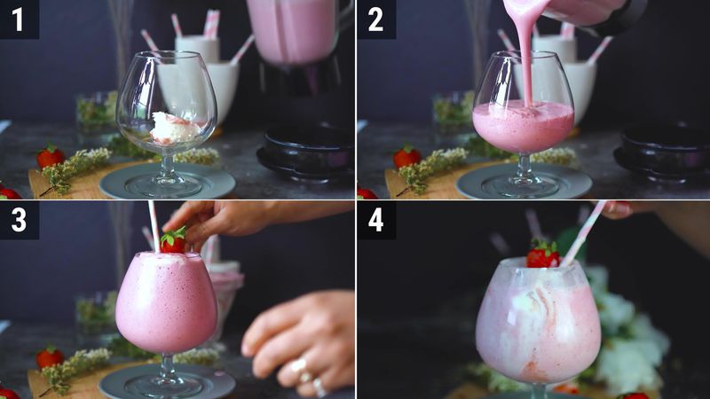 Image of the recipe cooking step-1-4 for Strawberry Milkshake
