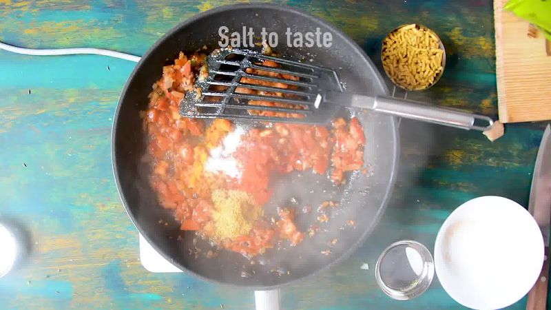 Image of the recipe cooking step-1-6 for Traditional Rajasthani Sev Tamatar Ki Sabzi