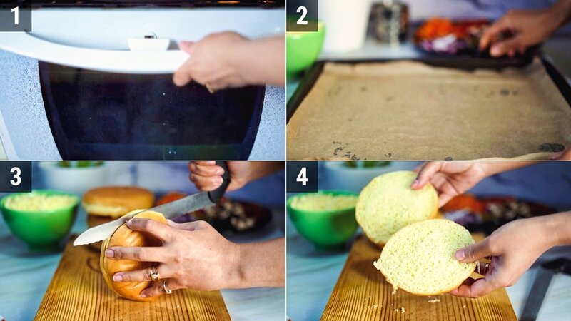 Image of the recipe cooking step-1-1 for Veggie Bun Pizza
