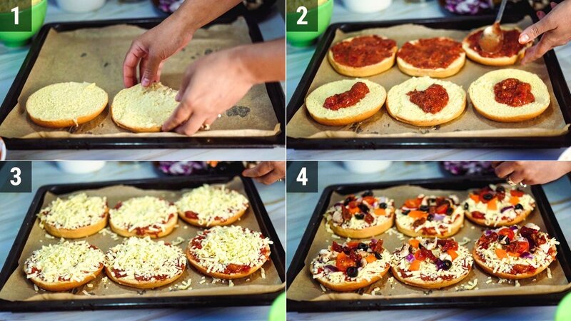 Image of the recipe cooking step-1-2 for Veggie Bun Pizza
