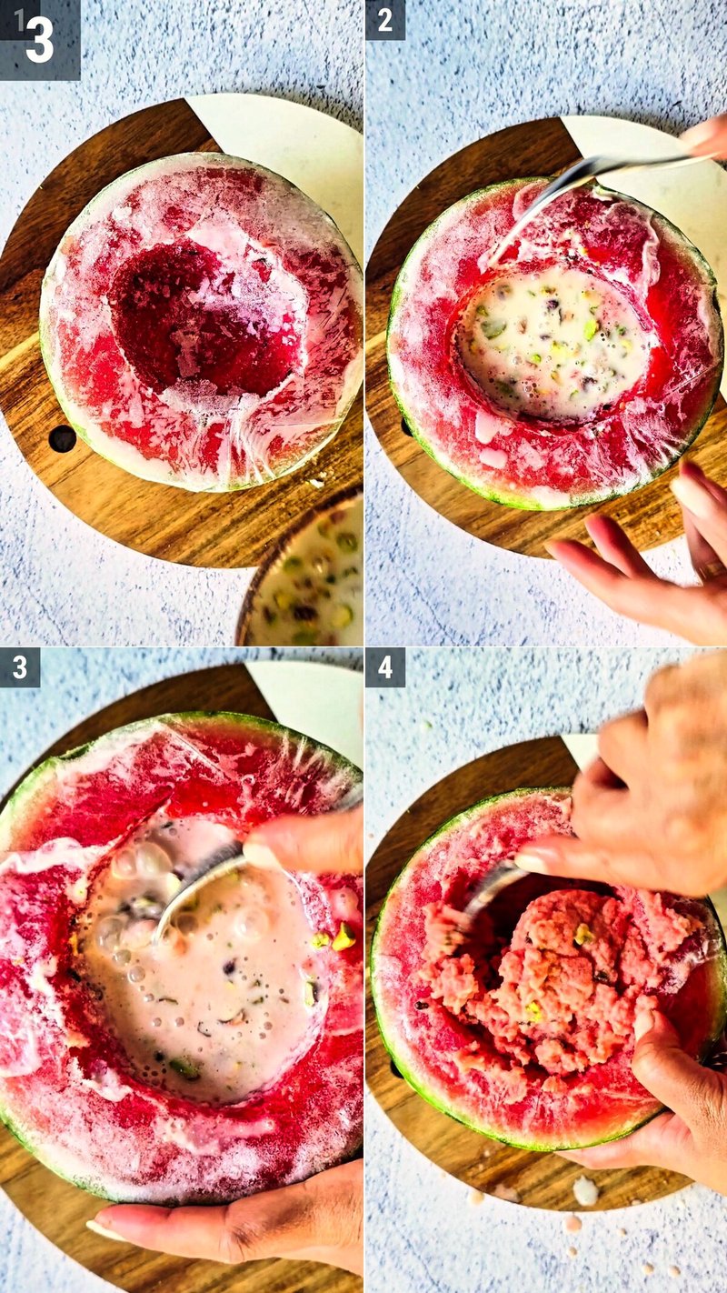 Image of the recipe cooking step-1-3 for Viral Watermelon Ice Cream Recipe