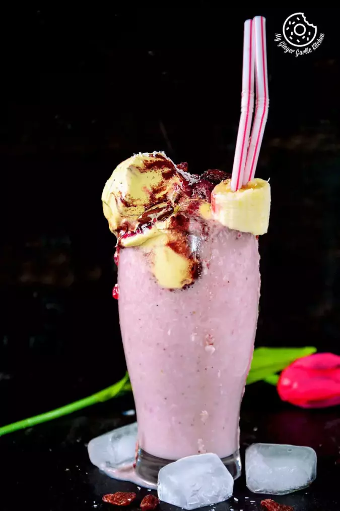 Banana Raspberry Coconut Smoothie with Tiramisu Ice Cream